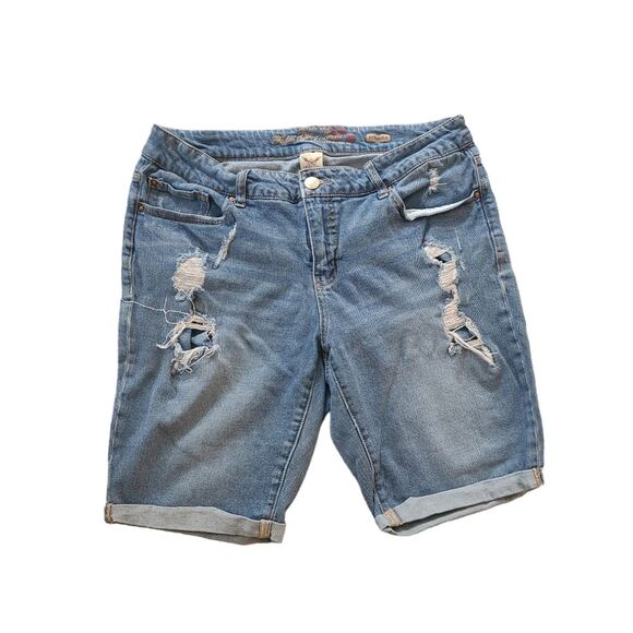 EUC Faded Glory Jeans Destroyed Stressed denim Bermuda shorts, 14, blue - Picture 1 of 10